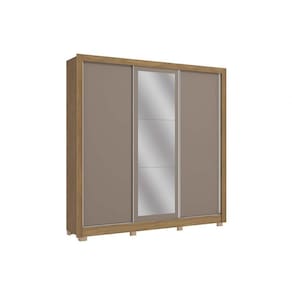 Guarda Roupa Casal 3 Portas de Correr e 2 Gavetas c/ Espelho e Pés CB07M570 Nogueira/Fendi - Kappesberg