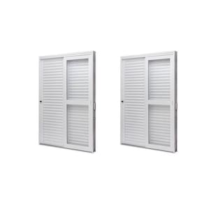 Kit com 2 Portas de Aço Veneziana de Correr Lateral 215x142cm 3 Folha Vidro Liso Qualitysol Branco