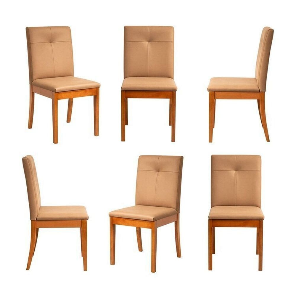 Kit 6 Cadeiras Estofadas Tiê Maxx Cabecasa Madeiramadeira Amêndoa/Marrom Sepia