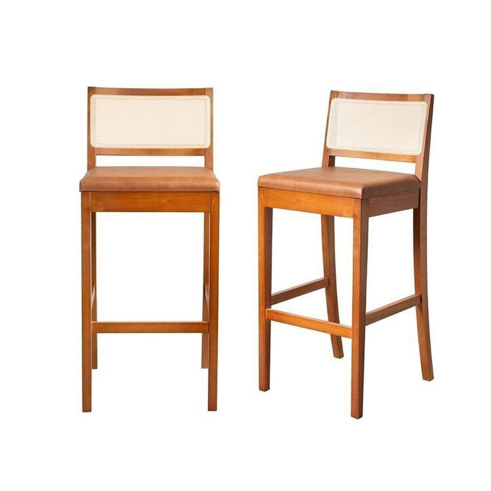 Kit 2 Banquetas com Encosto e Apoio para Pés Tiê Cabecasa Madeiramadeira Amêndoa/Caramelo
