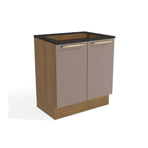 Balcão de Cozinha Modulado Botanic M623 p/Cooktop 2 Portas c/Tampo 80cm Nogueira/Fendi/Preto Brilho - Kappesberg