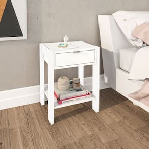 Mesa de Cabeceira com Tomada 1 Gaveta 41x54cm Branco Tecno Mobili