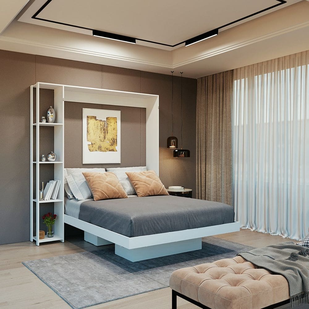 Cama de Casal Articulada com Estante Lateral 178x198cm Branco Tecno Mobili