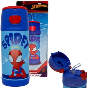 Garrafa Homem-Aranha Spider-Man Fofo Térmica Quente Gelada Infantil Com Canudo De Silicone Azul 350ML Oficial Marvel
