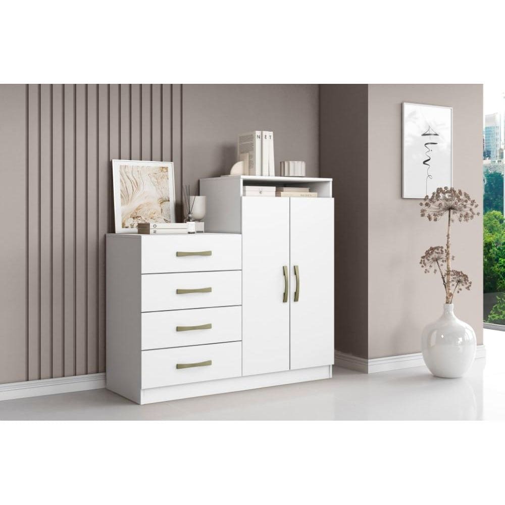 Cômoda 4 Gavetas 2 Porta Londres Branco - Aramóveis