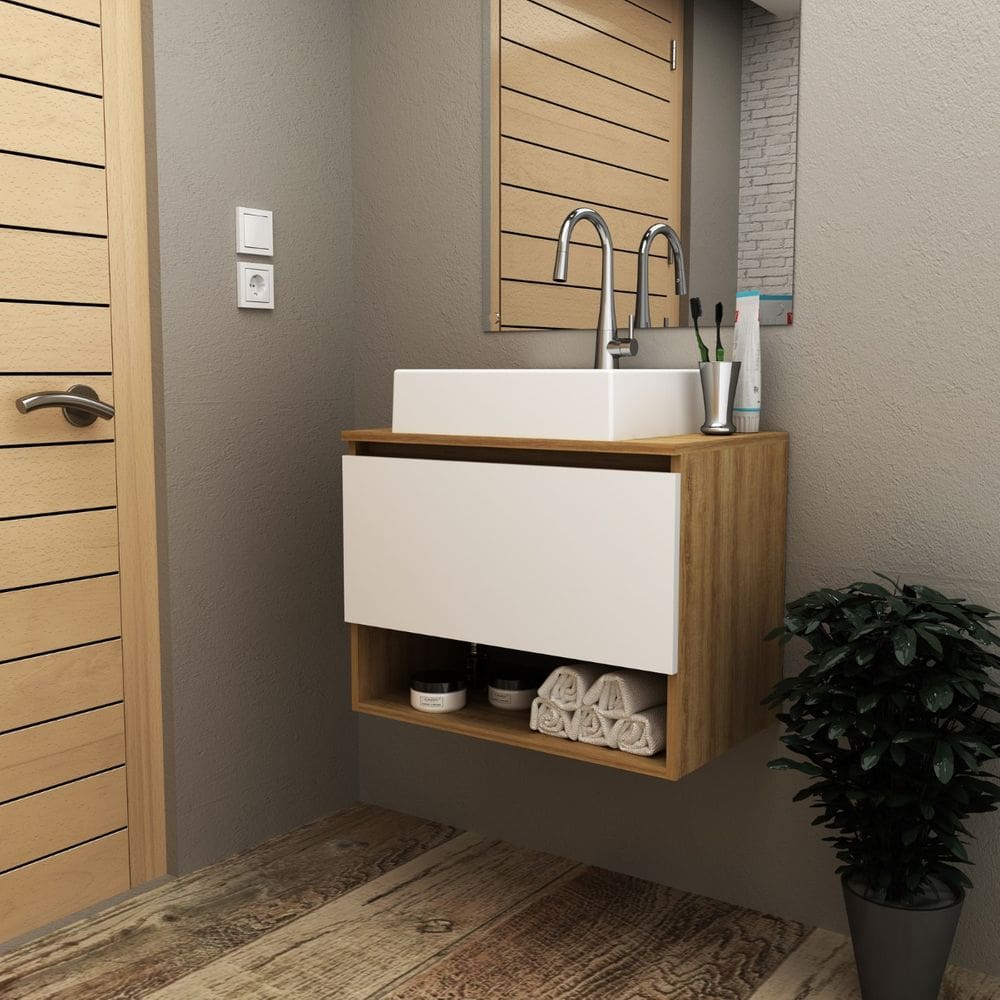 Gabinete de Banheiro Suspenso 1 Nicho  60x46,5cm Amêndoa Tecno Mobili