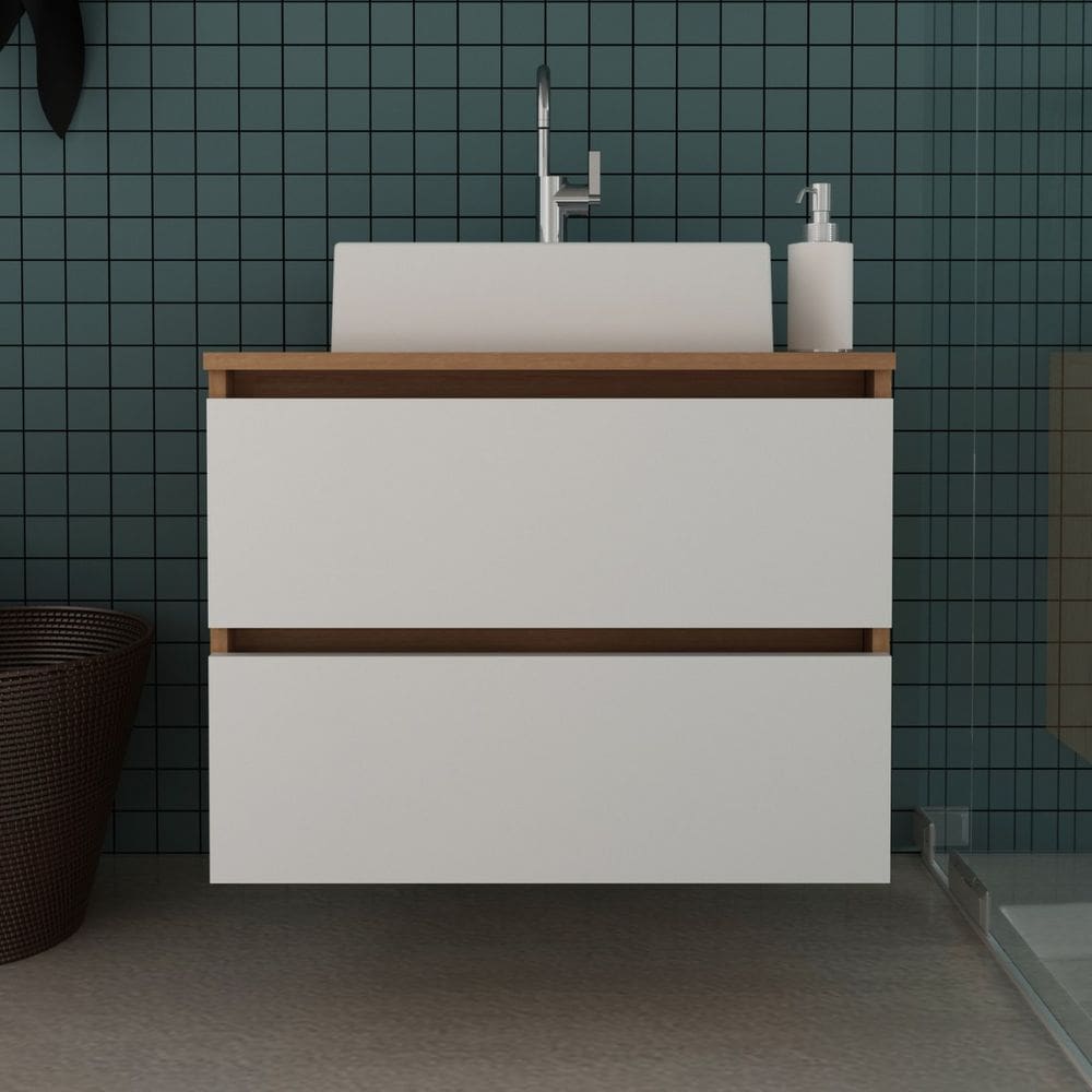 Gabinete de Banheiro Suspenso com 2 Gavetas 60x45cm Amêndoa Tecno Mobili