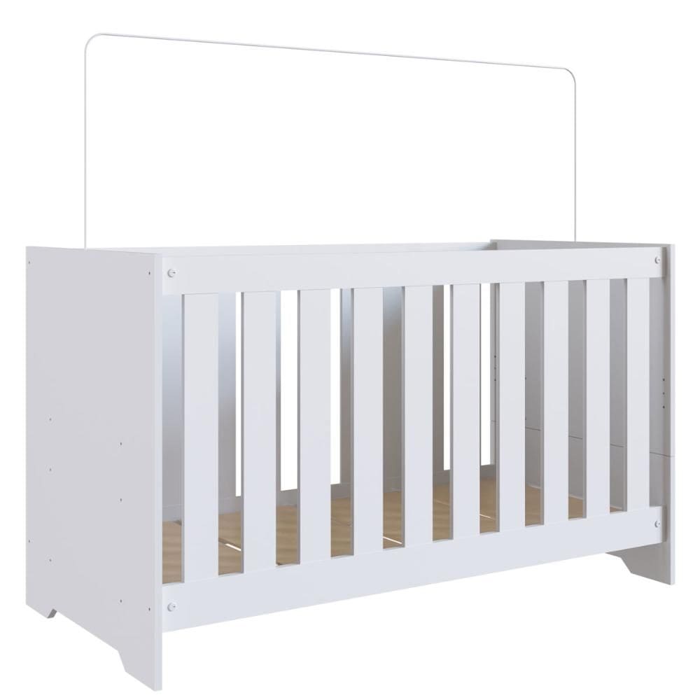 Berço 3 x 1 e Colchão Branco Linha Aconchego Completa Móveis