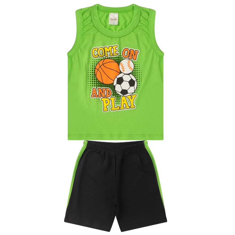 Conjunto Infantil Menino Verão Camiseta Regata e Bermuda de Moletinho