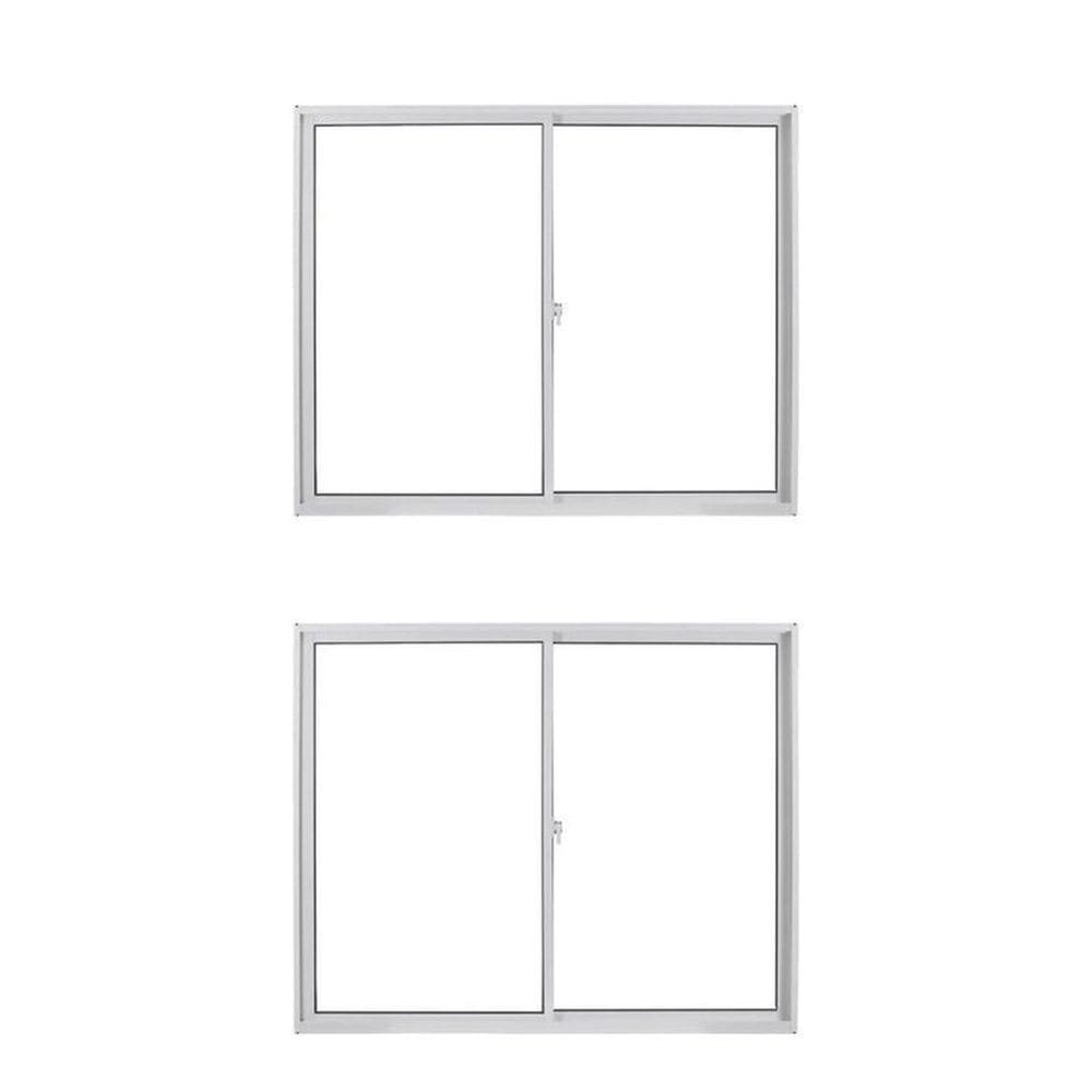 Kit com 2 Janelas de Alumínio de Correr 100x150cm Vidro Liso Linha Soft MGM Branco