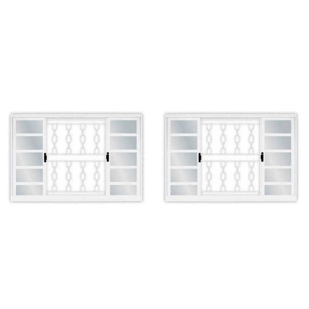 Kit com 2 Janelas de Aço de Correr 100x100cm 4 Folhas com Grade Minas Sul MGM Branco