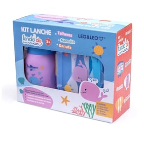 Kit Lanche Fundo Do Mar Garrafa Plastica 500Ml + Marmita 700Ml - Caixa C/ 1 Kit Leoeleo