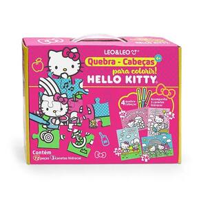 Quebra-Cabeca 4 Em 1 Para Colorir Hello Kitty - Kit C/ 72 Pecas E 3 Hidrocor - Leo&Leo