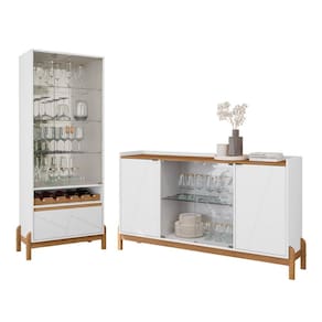 Conjunto Cristaleira e Buffet Bari 06 Portas 01 Gaveta Branco Cedro Casa D