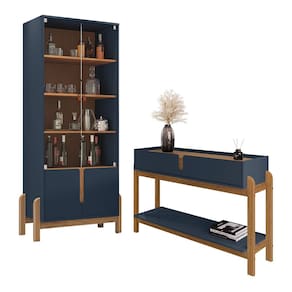 Sala de Jantar Cristaleira e Aparador Lizz 06 Portas 02 Gavetas Azul Cobalto Cedro Casa D