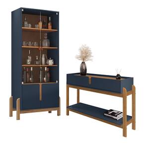 Sala de Jantar Cristaleira e Aparador Lizz 06 Portas 02 Gavetas Azul Cobalto Cedro Casa D