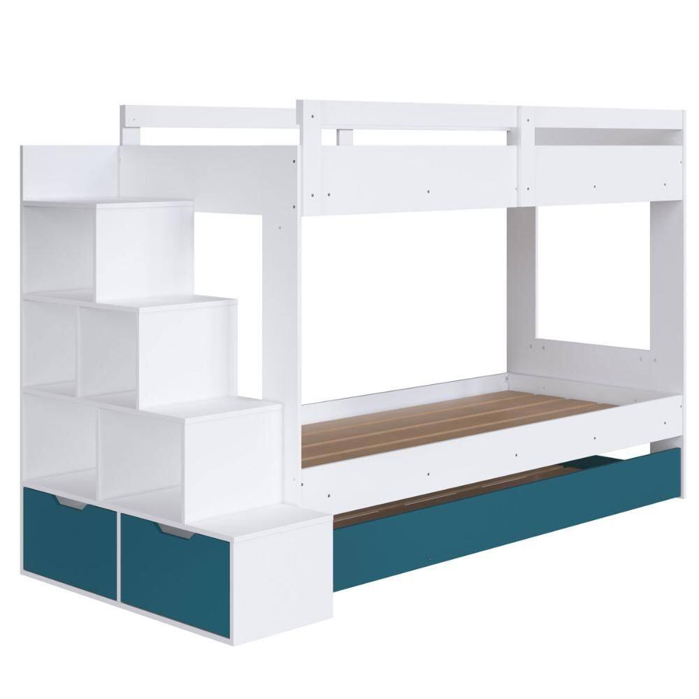 Treliche Infantil com Escada, Nicho e Gaveta Branco com Azul