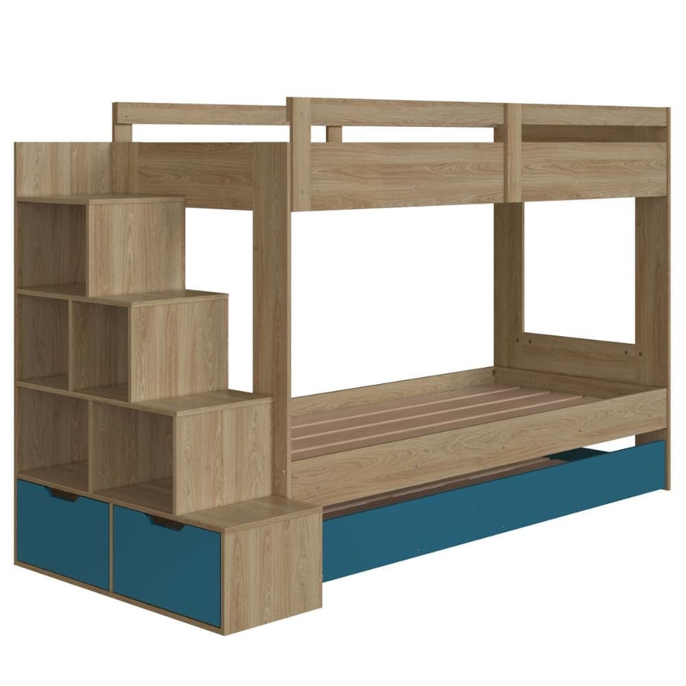 Treliche Infantil com Escada, Nicho e Gaveta Aveiro com Azul