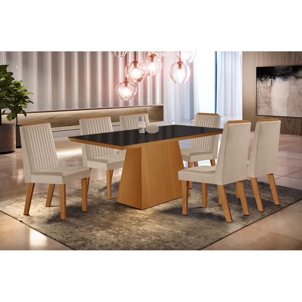 Sala de Jantar Completa com 6 Cadeiras 1,80x0,90m - Prada - LJ Móveis