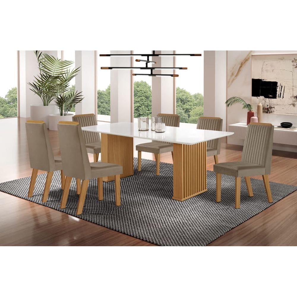 Sala de Jantar Ripada com 6 Cadeiras 1,80x0,90m - Imperatriz-Riviera - LJ Móveis