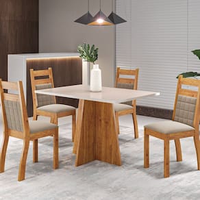 Mesa de Jantar Retangular 1,20x80 Dalbelle com 4 Cadeiras Sicilia Mel/Blonde/Pérola