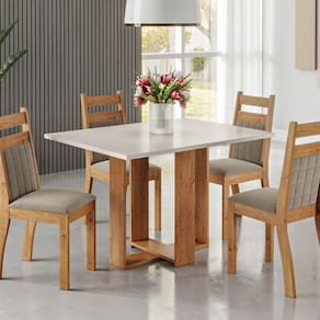Mesa de Jantar Retangular Eudora 1,20x80 com 4 Cadeiras Sicilia Mel/Blonde/Pérola