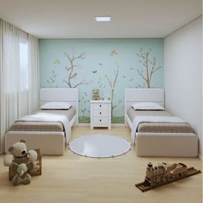 Quarto Infantil com 2 Camas de Solteiro Loop e 1 Mesa de Cabeceira Maggiore Branco
