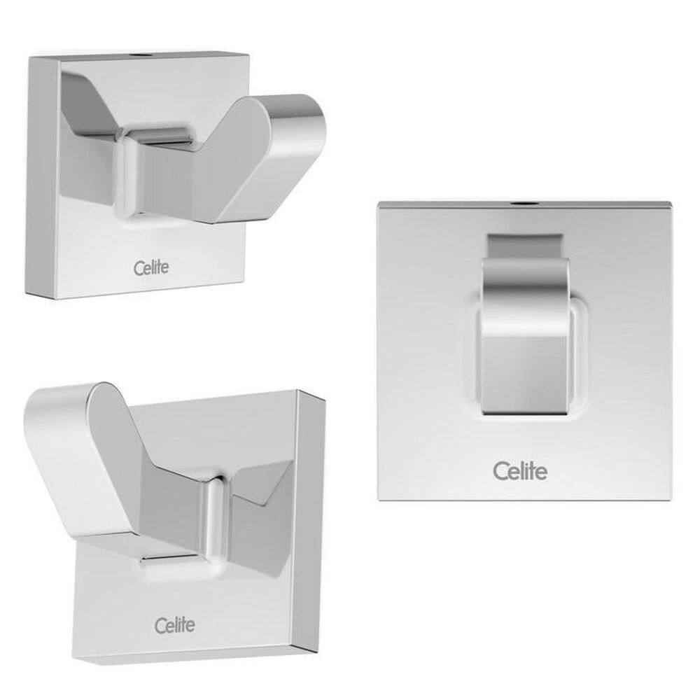 Kit com 3 Cabide para Banheiro 1 Gancho Up Celite Cromado