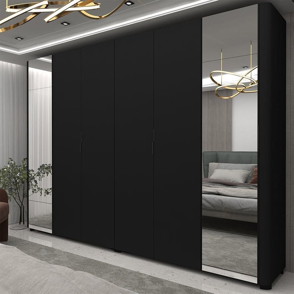 Guarda-roupa Casal 6 Portas com Espelho com Pés Innova Preto Acetinado