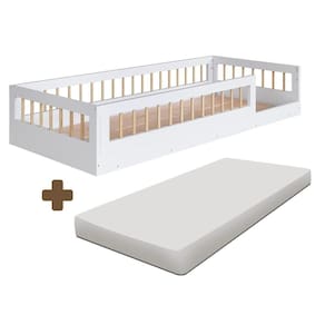 Cama Solteiro Infantil Com Grade De Proteção Colchão Branco