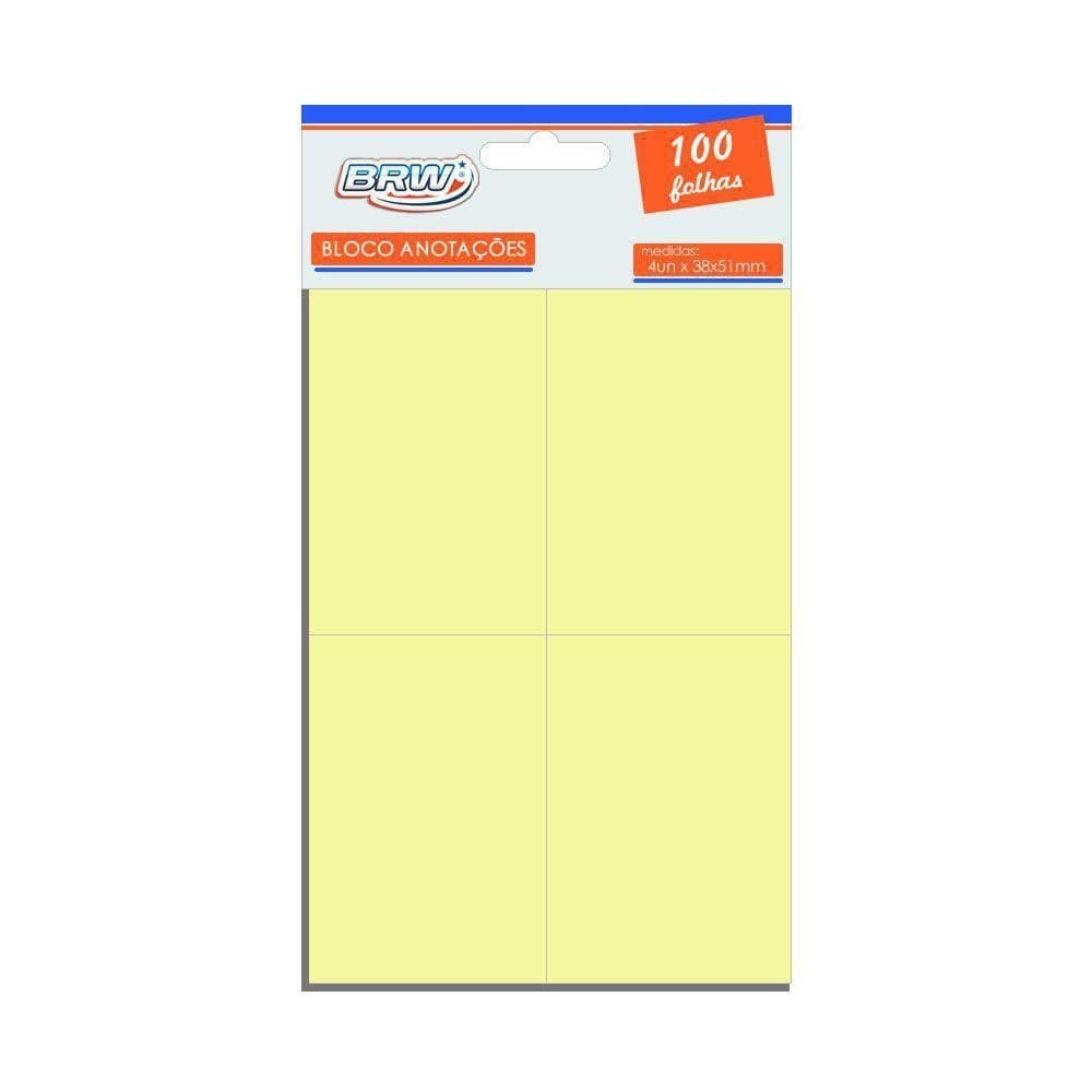 Bloco De Anotações 38X51Mm Amarelo Brw 04Un Com 100 Folhas