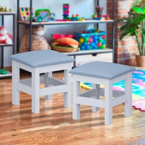 Banqueta Para Criança 2 Unidades Branco Com Estofado Azul Viomi Shop Jm