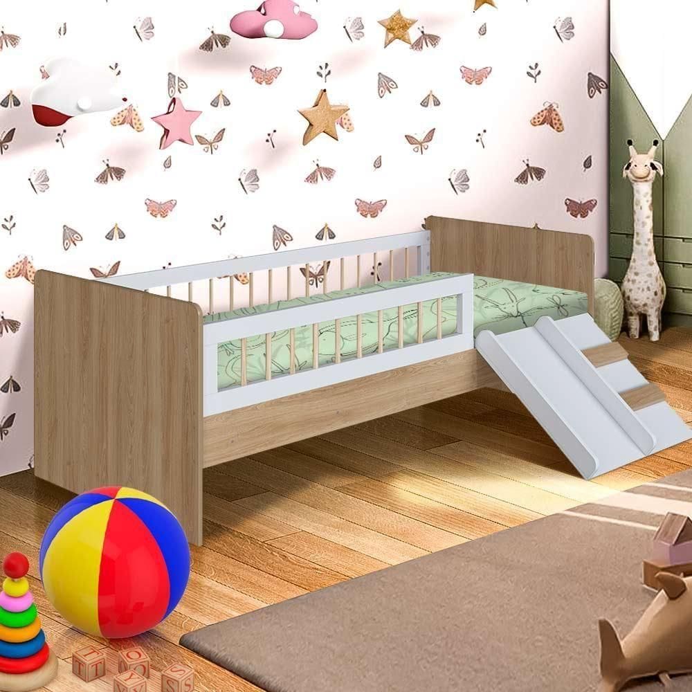 Cama Solteiro Infantil Com Grade De Proteção Oak Branco