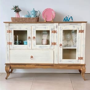 Aparador 3 Portas Vidro Madeira Maciça Rústico Branco Garapa D125 Shop Jm