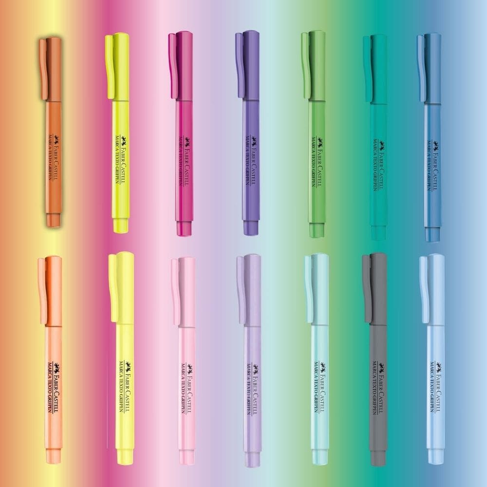 Kit 15 Caneta Marca Texto FABER-CASTELL Grifpen Tons Pastel, Neon Novas Cores