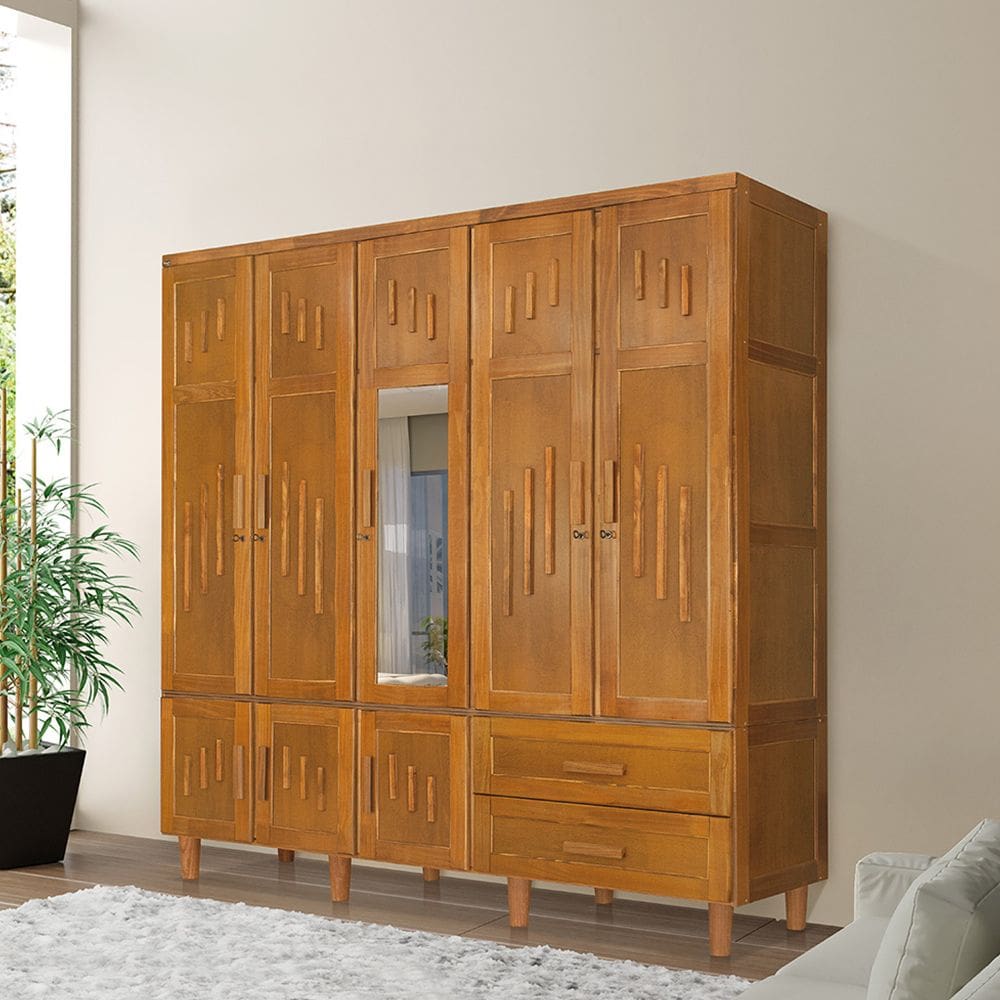 Guarda Roupa em Madeira Maciça 5 Portas 1 Porta com Espelho Imperatriz Imbuia