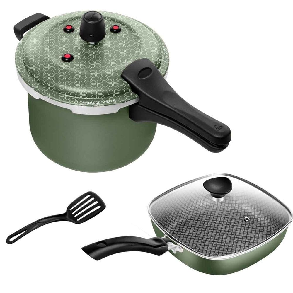Panela De Pressão Antiaderente Fecho Externo 5L+ Frigideira Quadrada Antiaderente Funda N° 23 Patolux