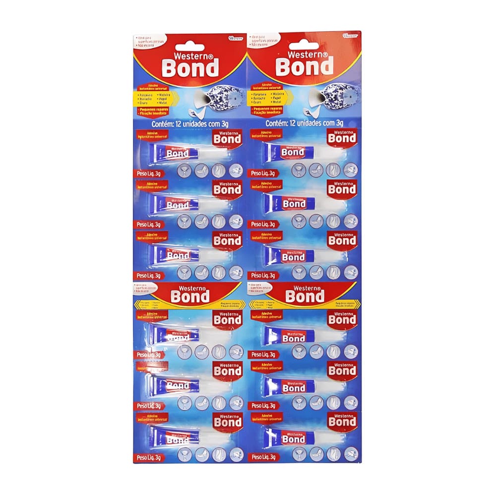 Cartela Super Cola Instantanea Western 3G 12 Unidade