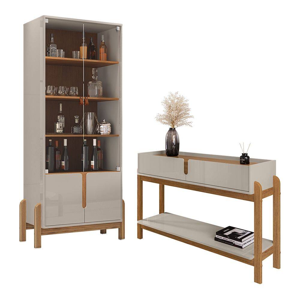 Sala de Jantar Cristaleira e Aparador Lizz 06 Portas 02 Gavetas Off White Cedro Casa D