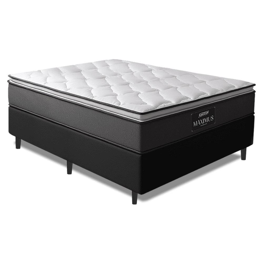 Cama Box Casal King Gazin Colchão Molas Ensacadas Pillow Top Maximus 193x203x62cm Cinza/Preto