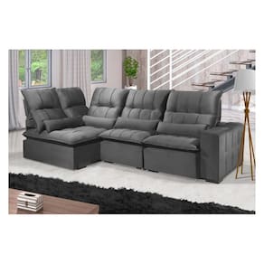 Sofá Retrátil Reclinável ELLOA DE CANTO COM CHAISE 3.25 x 1.80m ESTILO ESTOFADOS - França Velusoft COR "CINZA"
