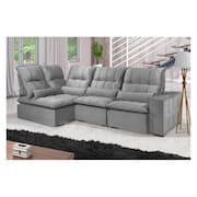 Sofá Retrátil Reclinável ELLOA DE CANTO COM CHAISE 3.45 x 1.80m ESTILO ESTOFADOS - França Velusoft COR "PRATA"