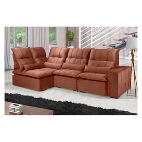 Sofá Retrátil Reclinável ELLOA DE CANTO COM CHAISE 3.65 x 1.80m ESTILO ESTOFADOS - França Velusoft COR "TERRACOTA"