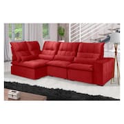 Sofá Retrátil Reclinável ELLOA DE CANTO COM CHAISE 3.65 x 1.80m ESTILO ESTOFADOS - França Velusoft COR "VERMELHO"