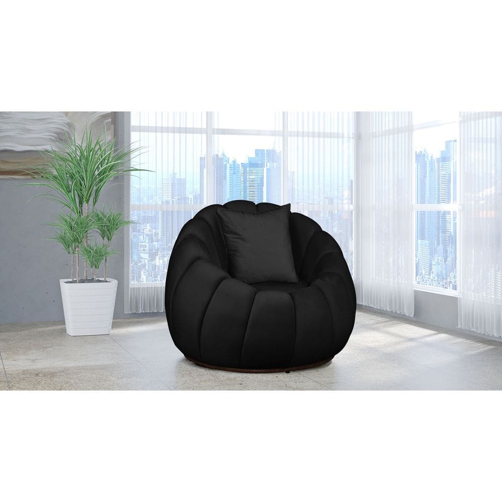Poltrona Decorativa Concha Giratória Almofada Veludo Preto - Londrilar