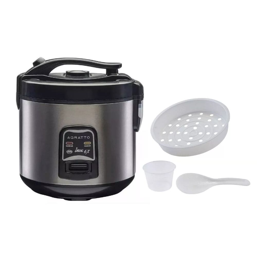 Panela Elétrica de Arroz Agratto 6 Xícaras Pai6x Inox + Bandeja de Legumes à Vapor 110v