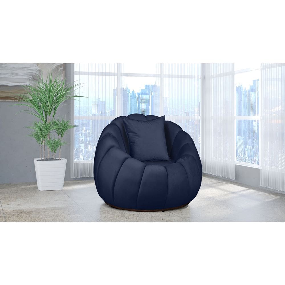 Poltrona Decorativa Concha Giratória Almofada Veludo Azul Marinho - Londrilar
