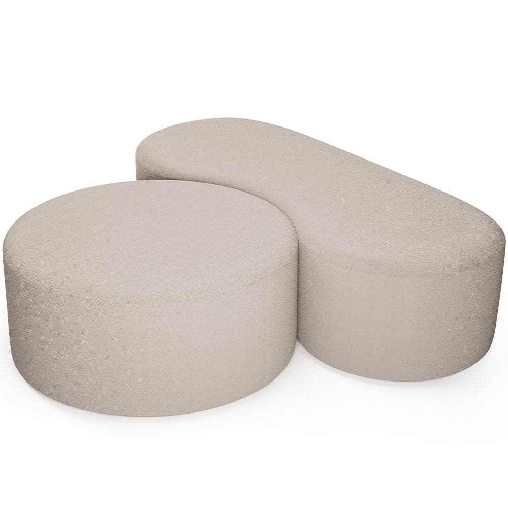 Kit Puff Redondo Lola e Puff Recamier Orgânico Orbit W01 Bouclê Creme - Lyam Decor