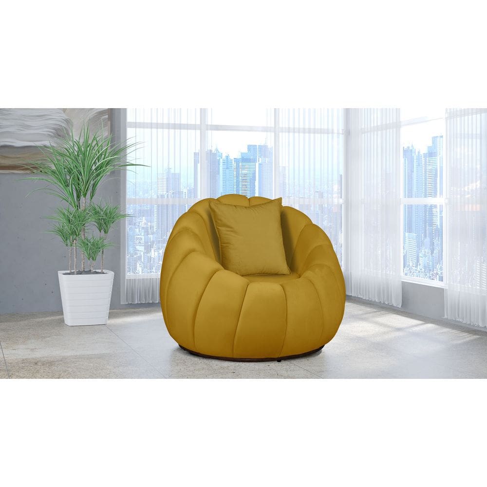Poltrona Decorativa Concha Giratória Almofada Veludo Mostarda - Londrilar