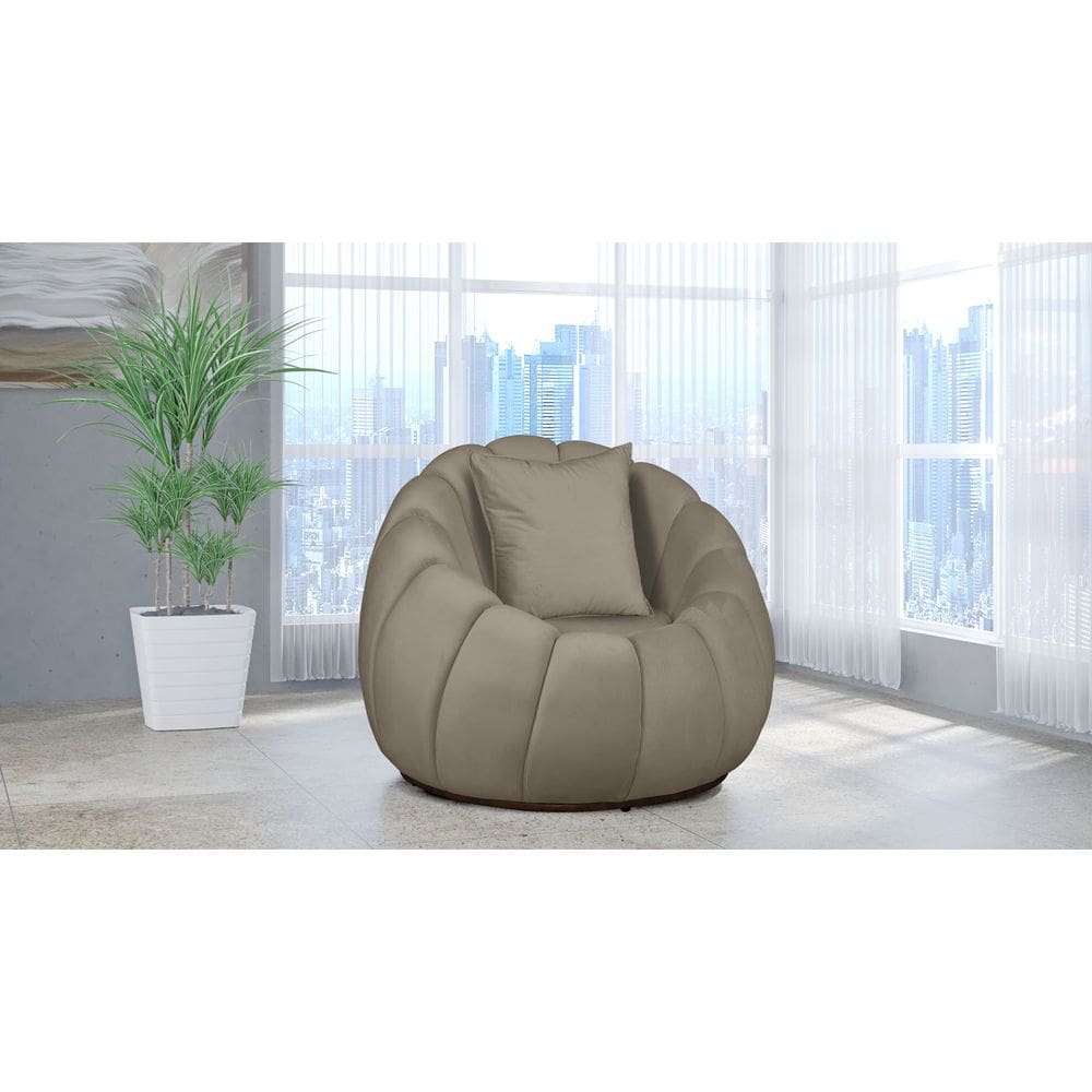 Poltrona Decorativa Concha Giratória Almofada Veludo Bege - Londrilar